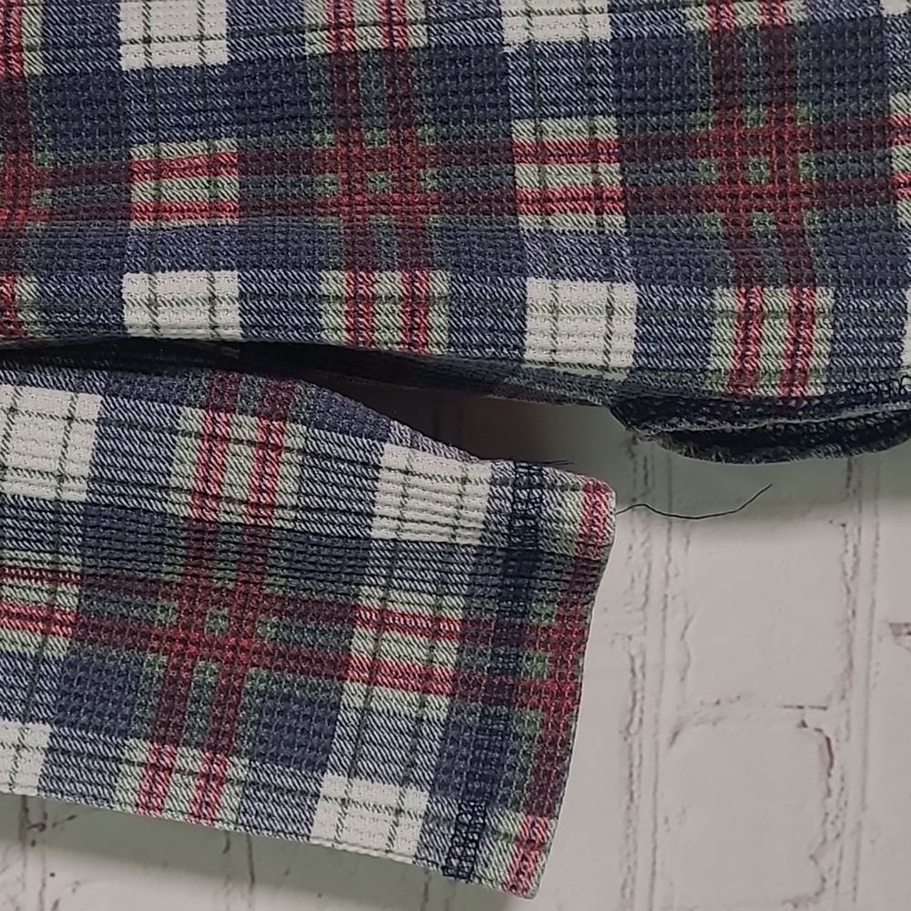 Vintage 80s Waffle Knit Blue Red Plaid Flannel Button Front Shirt Womens Small - Picture 8 of 16